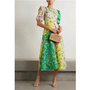 ALÉMAIS Kenzie Patchwork Printed Linen Midi Dress / Size 4 / Multi Floral